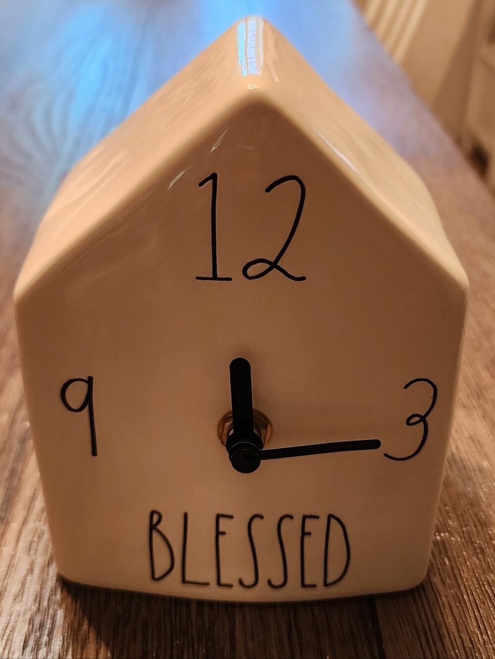 NWT Rae Dunn by Magenta "Blessed" Tabletop House Shaped Clock, 4"×3"×6"